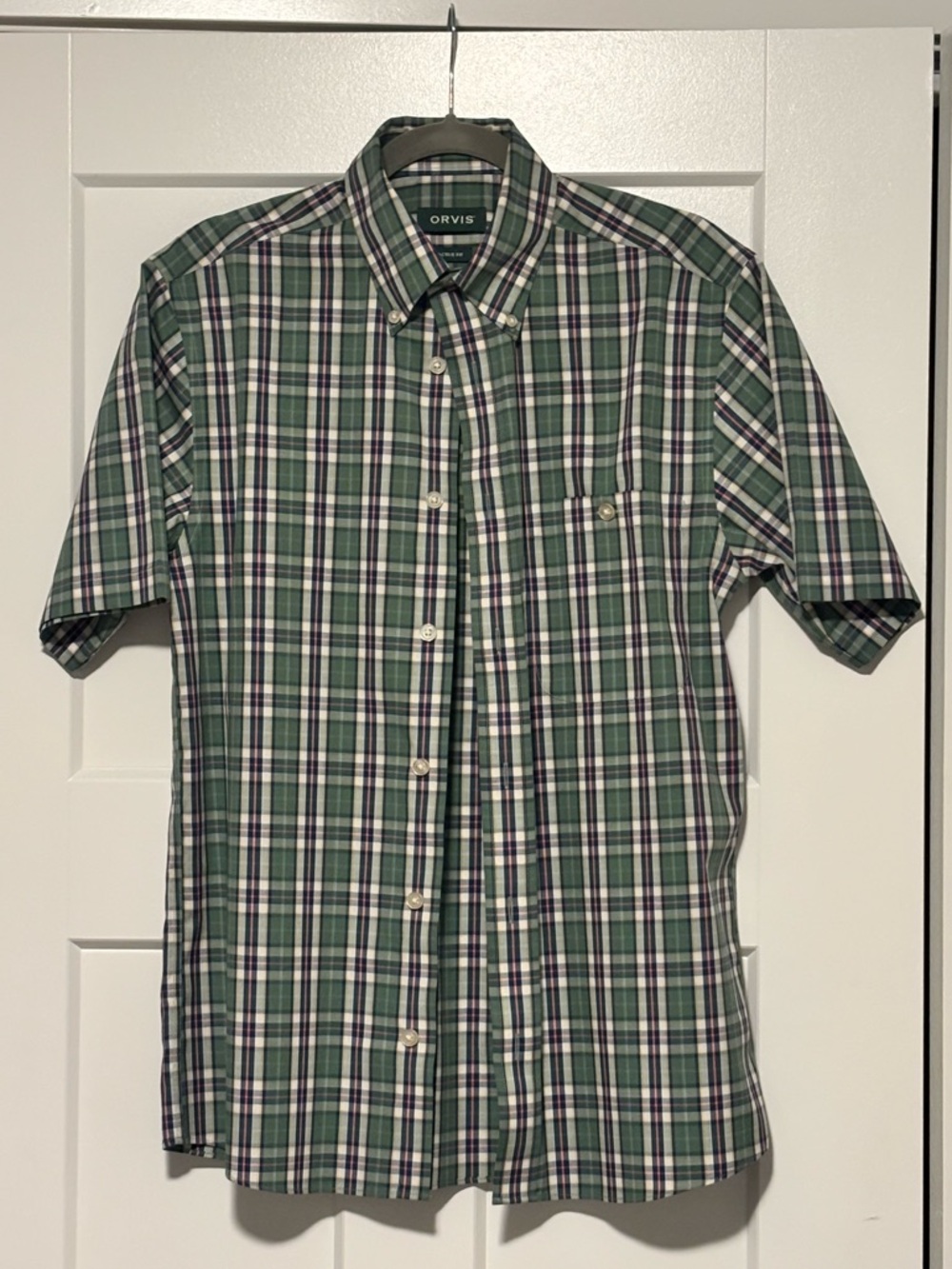 Orvis Green and White Plaid Short-Sleeve Button-Down Shirt